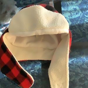 Buffalo Check Truckers cap with ear flaps. Size 2-4T